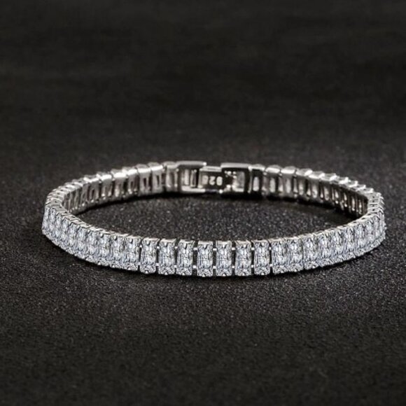 Jewelry - Sterling Silver with Clear Cubic Zirconia Baguette Tennis Bracelet